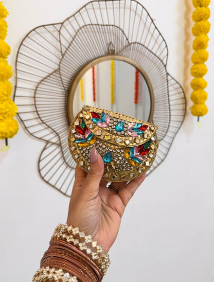 RAJSI mini rhinestone kundan work brass clutch - 1