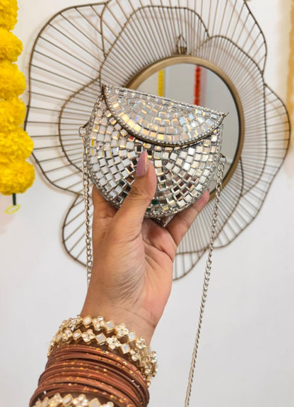 RAJSI mini rhinestone kundan work brass clutch - 2