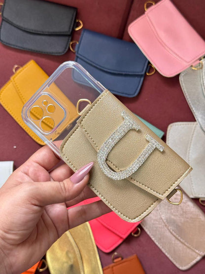 Personalized Phone case & Card holder sling - Dull Golden