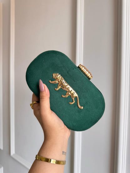 Jaguar Metal Embellished Suede Covering Clutch bag