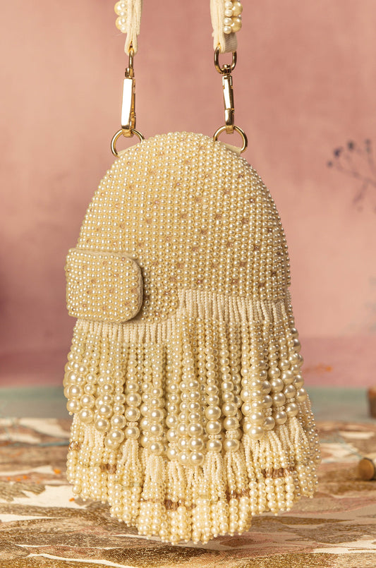 Celebrity edition pearl work potli with long tassels