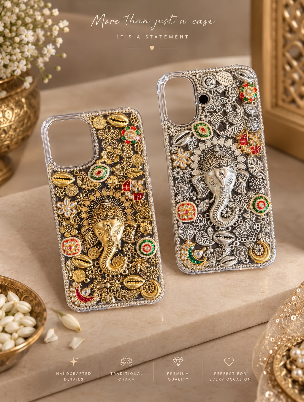 Ganesh ji blessed Oxidised & Antique Embellishments PHONE COVER