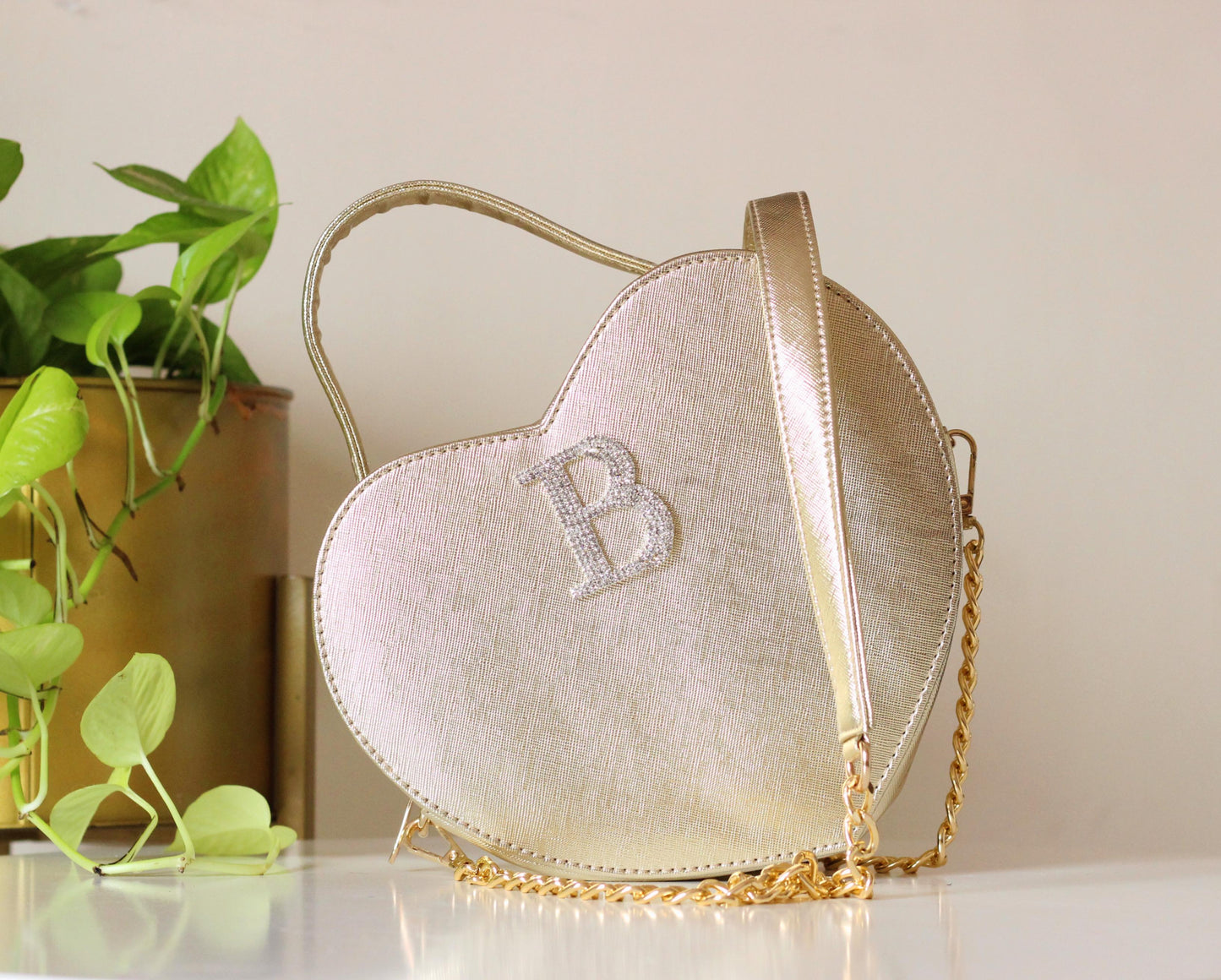 Handcrafted Heart Shaped GOLDEN Sling Bag