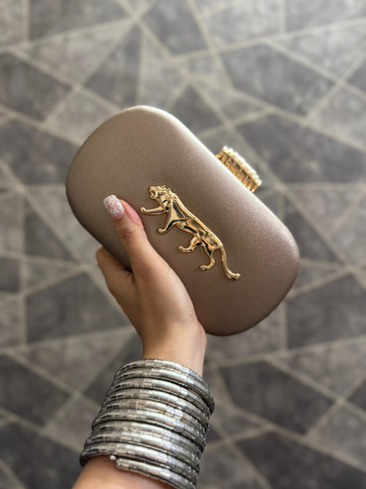 Metal Jaguar Embellished Suede Clutch bag - Without Brand box
