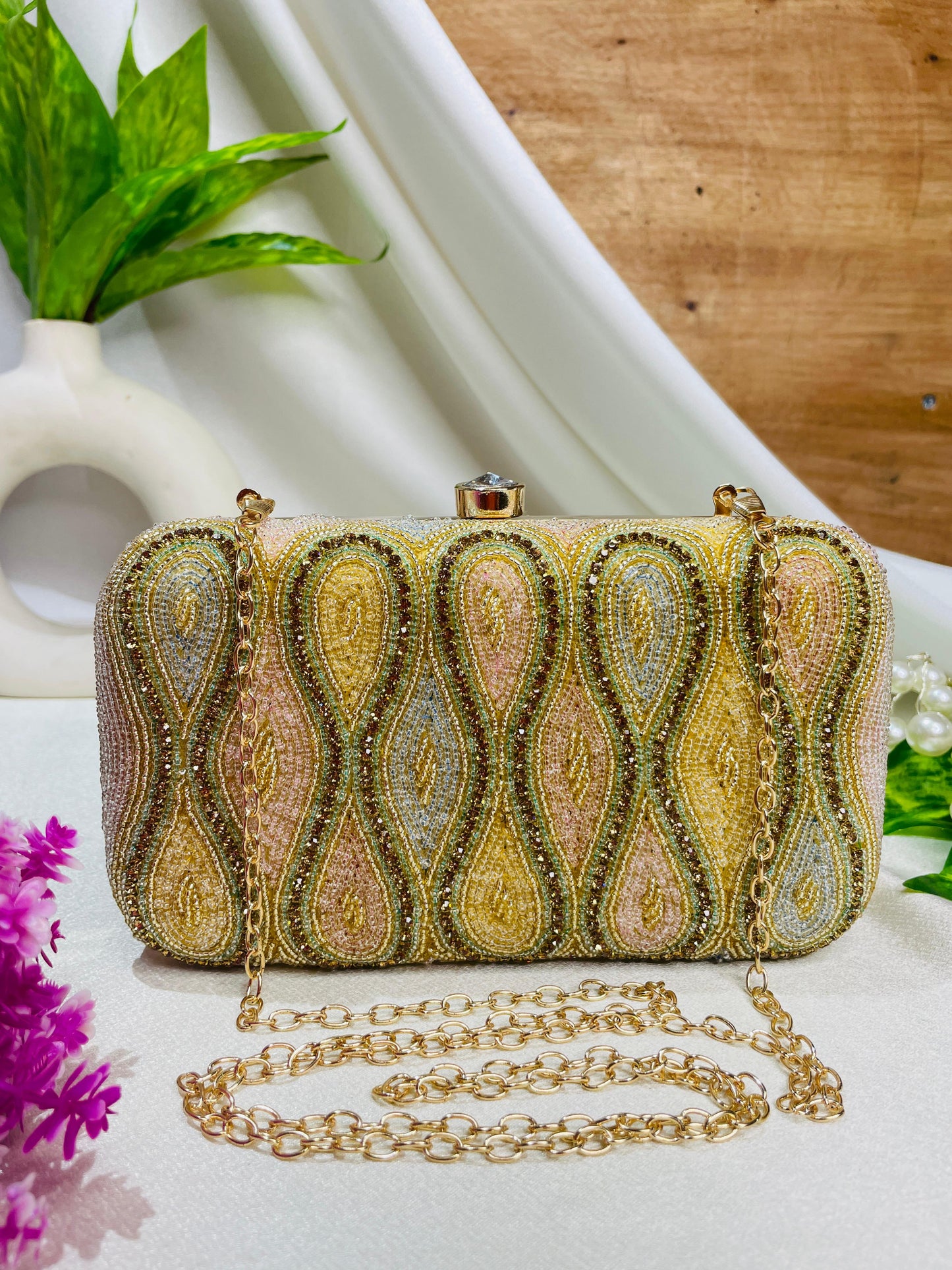 Premium handwork beaded clutch with stone work