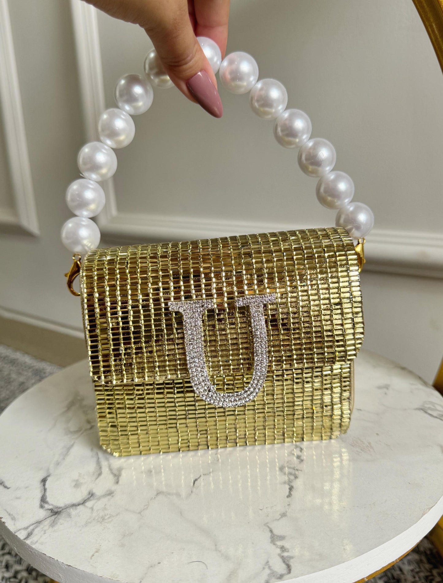 MINI RHINESTONE METALLIC FLAP BAG - GOLDEN