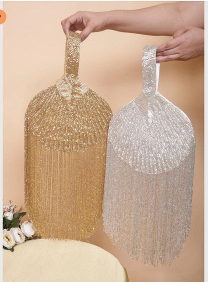 Luxe Handcrafted Beaded Fringe Fan Clutch