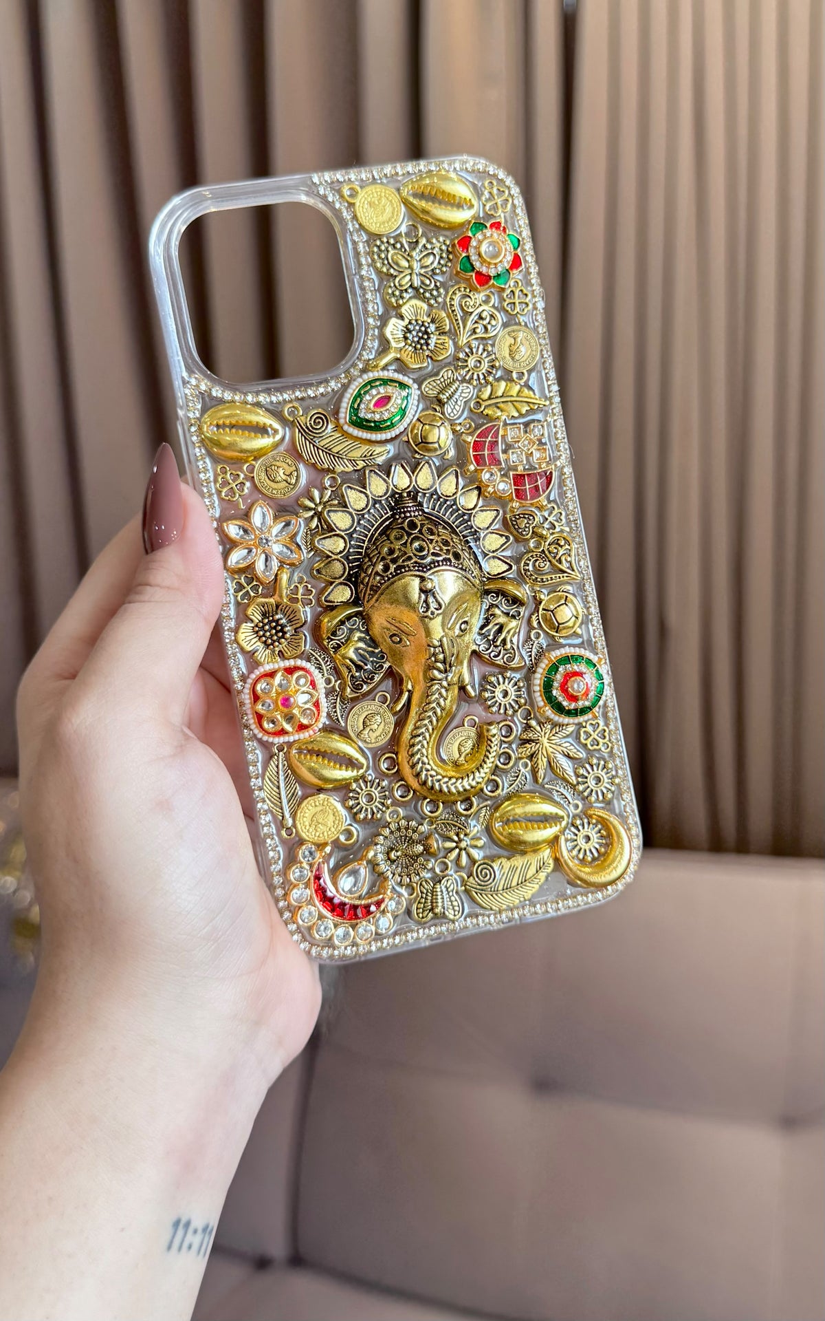 Ganesh ji blessed Oxidised & Antique Embellishments PHONE COVER