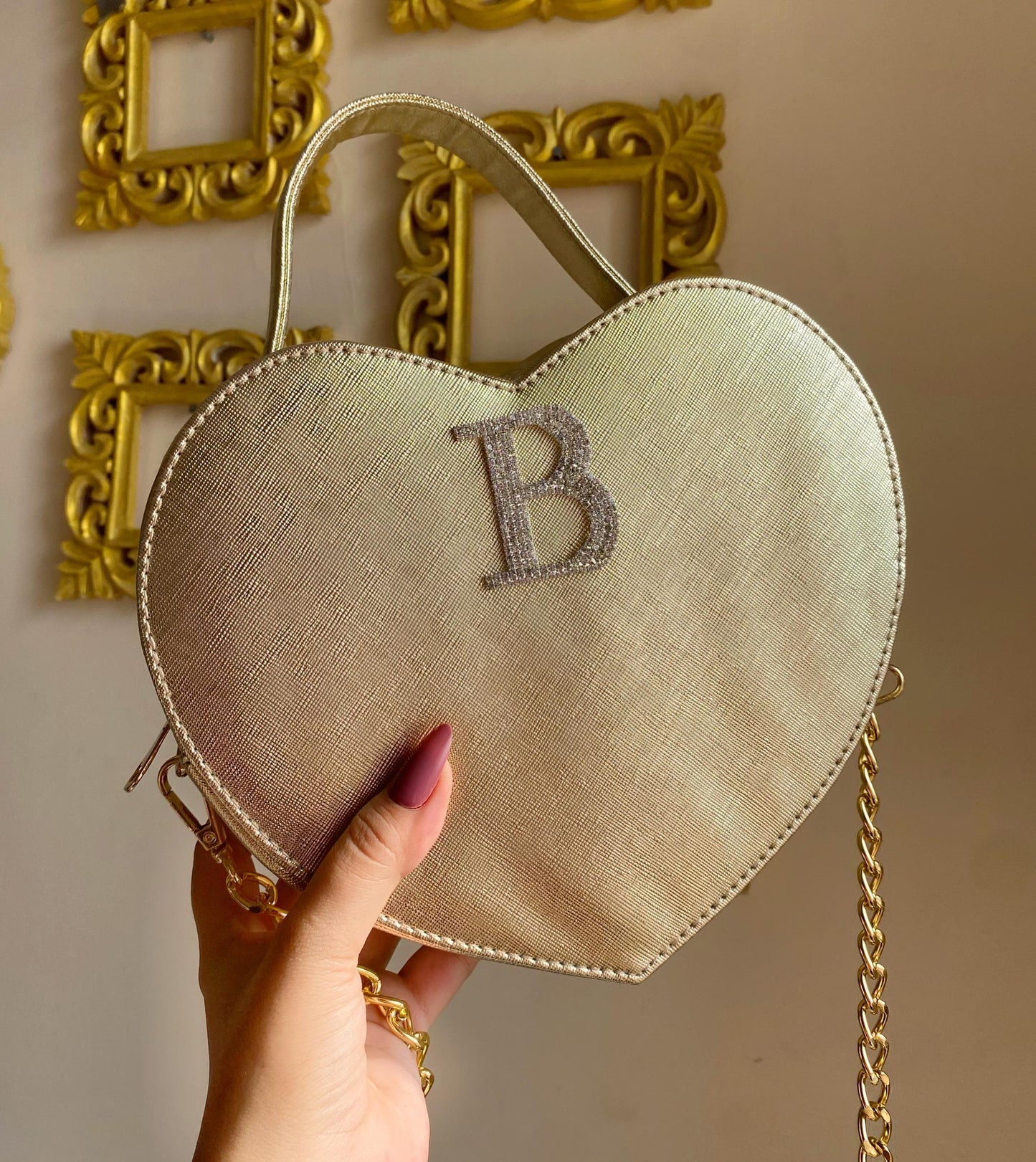 Handcrafted Heart Shaped GOLDEN Sling Bag