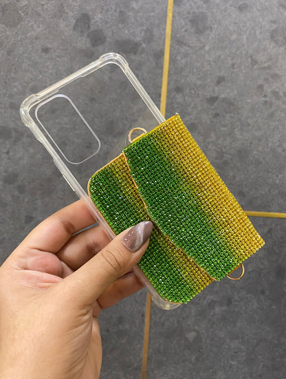 Stone crystal personalized Phone case & Card holder slings - Green