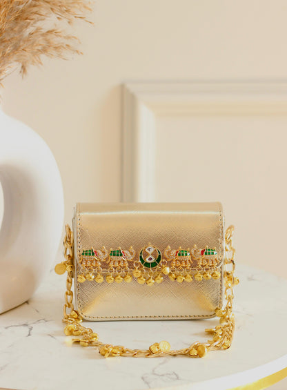 MINI metallic elephant design golden sling bag