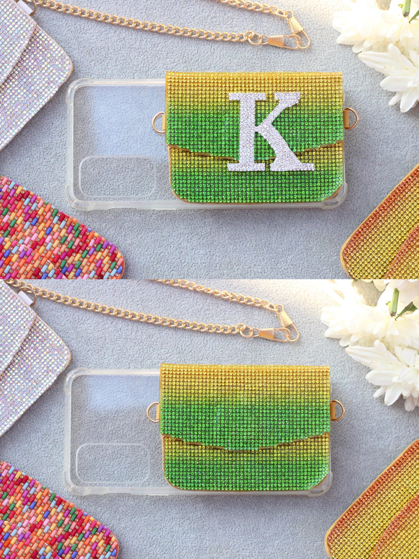 Stone crystal personalized Phone case & Card holder slings - Green