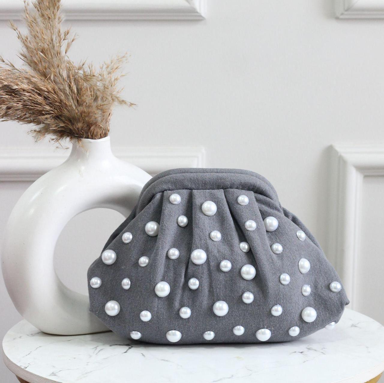 Denim CLOUD bag with pearl work