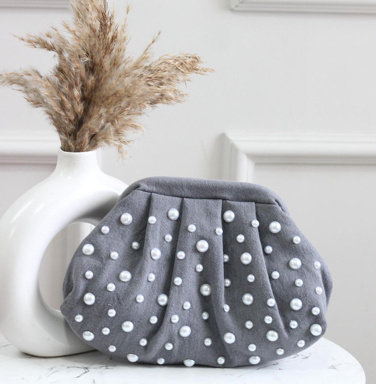 Denim CLOUD bag with pearl work