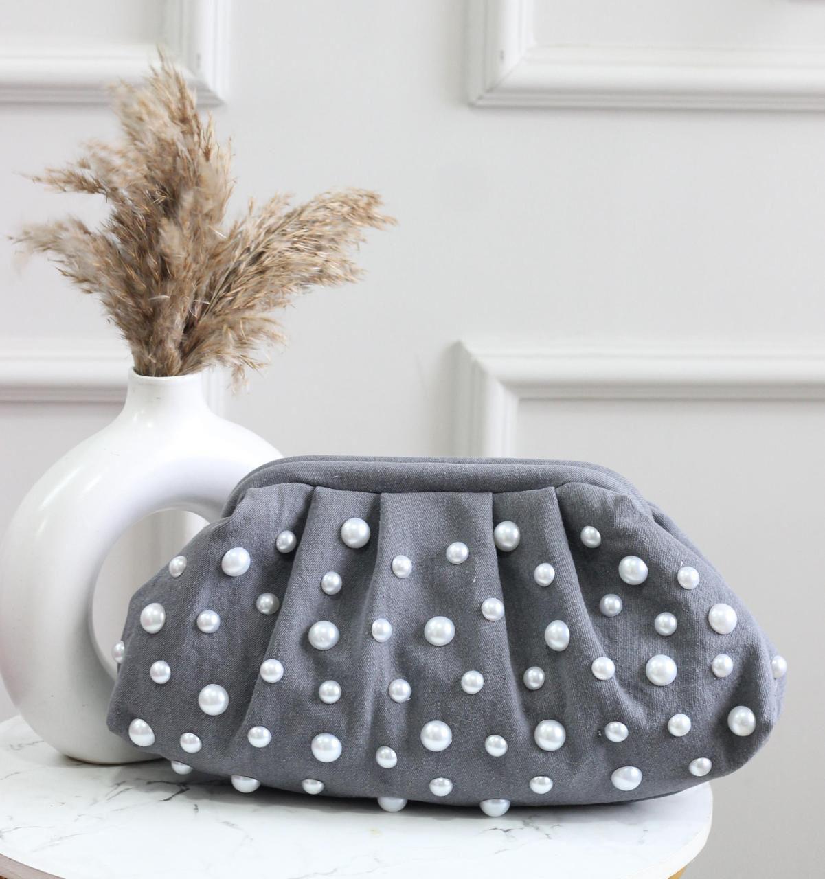 Denim CLOUD bag with pearl work