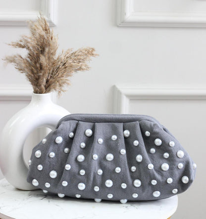 Denim CLOUD bag with pearl work