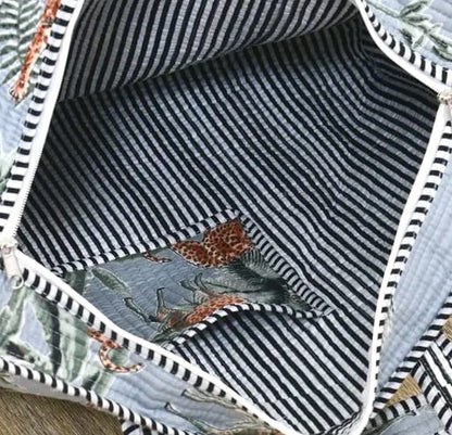 Grey jungle safari print handmade quilted tote bag