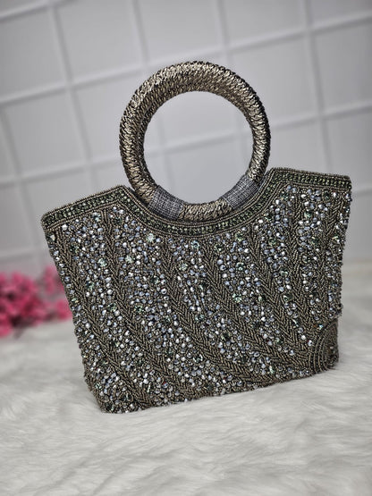 Bridal clutch bag with round handle