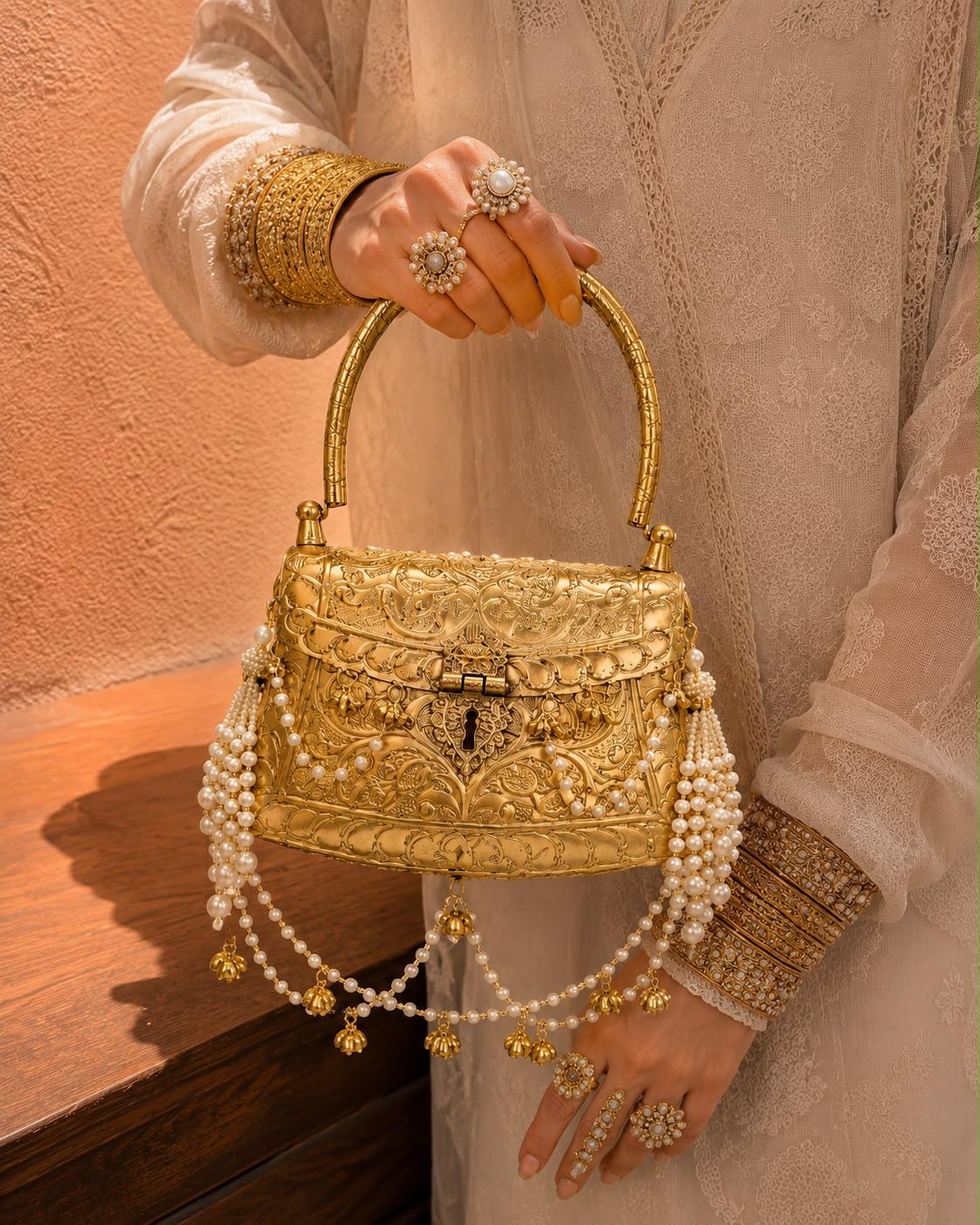 Nazraana Golden Brass Bag