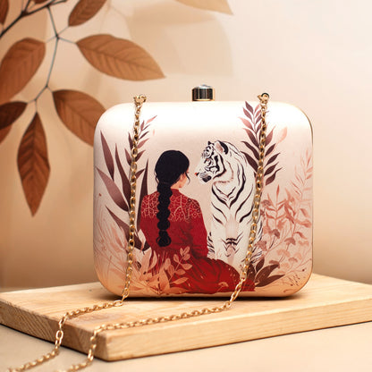 Quirky Naari printed box clutch