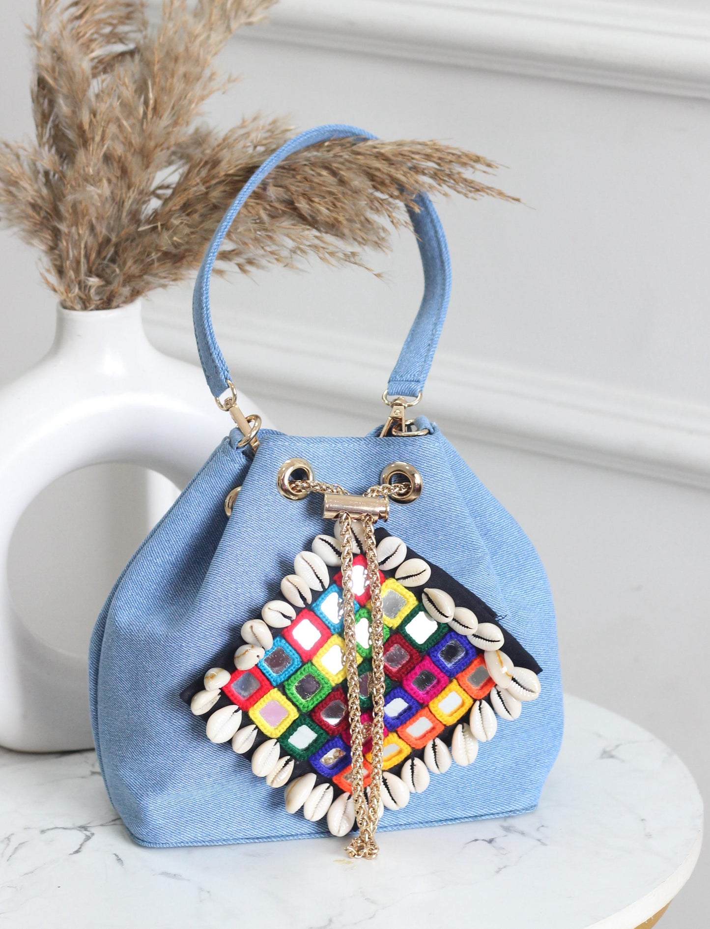 Garba nights denim bucket bag