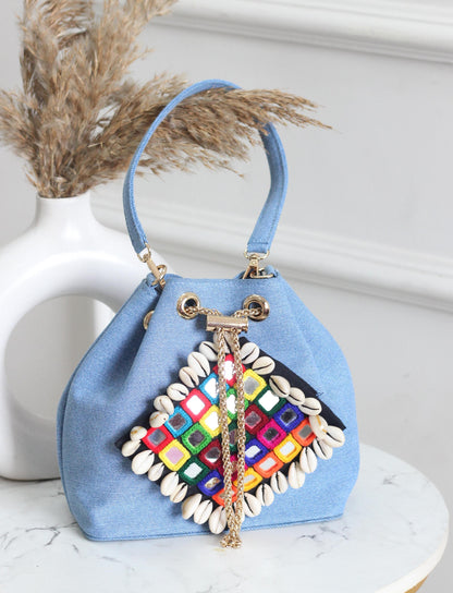 Garba nights denim bucket bag