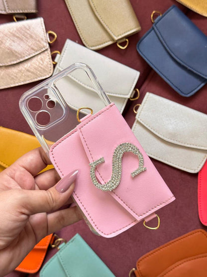 Personalized Phone case & Card holder sling - Light Pink