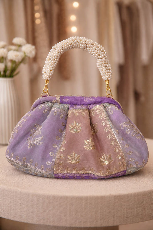 Organza zari fabric potli with gajra wristlet