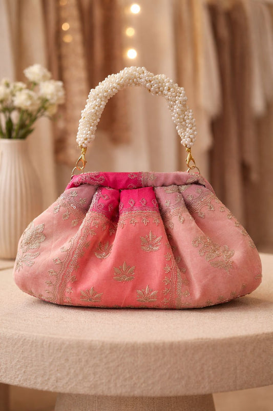 Organza zari fabric potli with gajra wristlet