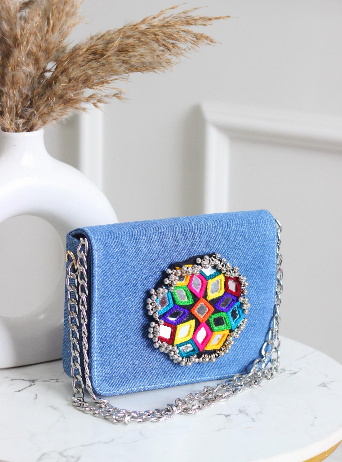 Denim Flap Bags With Mirror Work - Navratri special