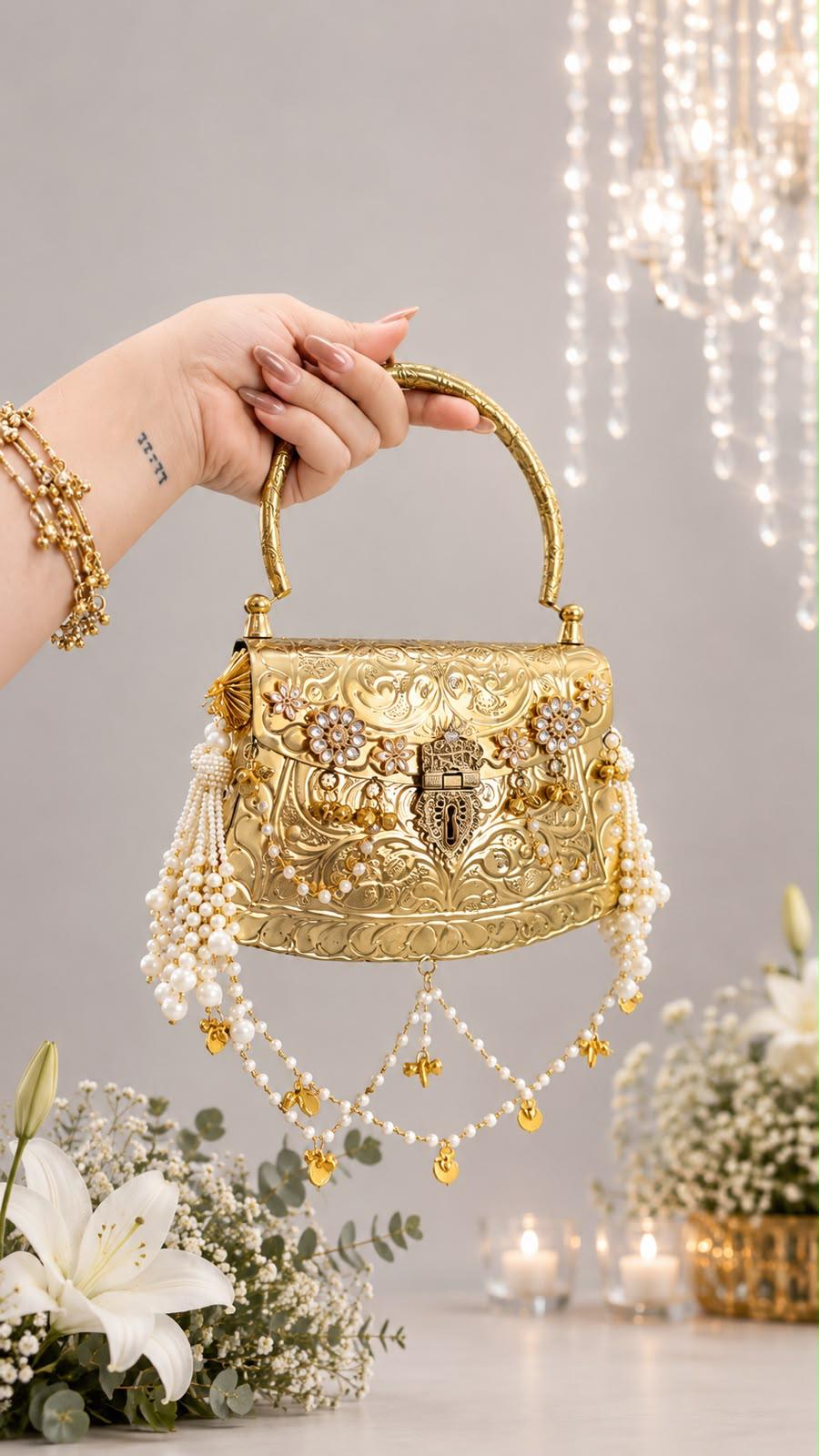 Nazraana Golden Brass Bag