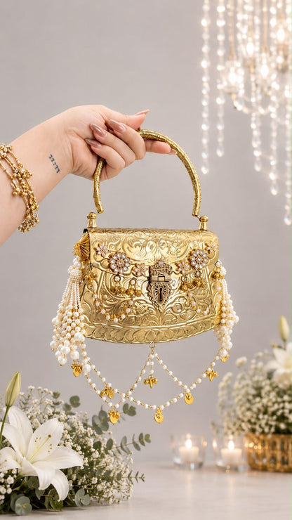 Nazraana Golden Brass Bag