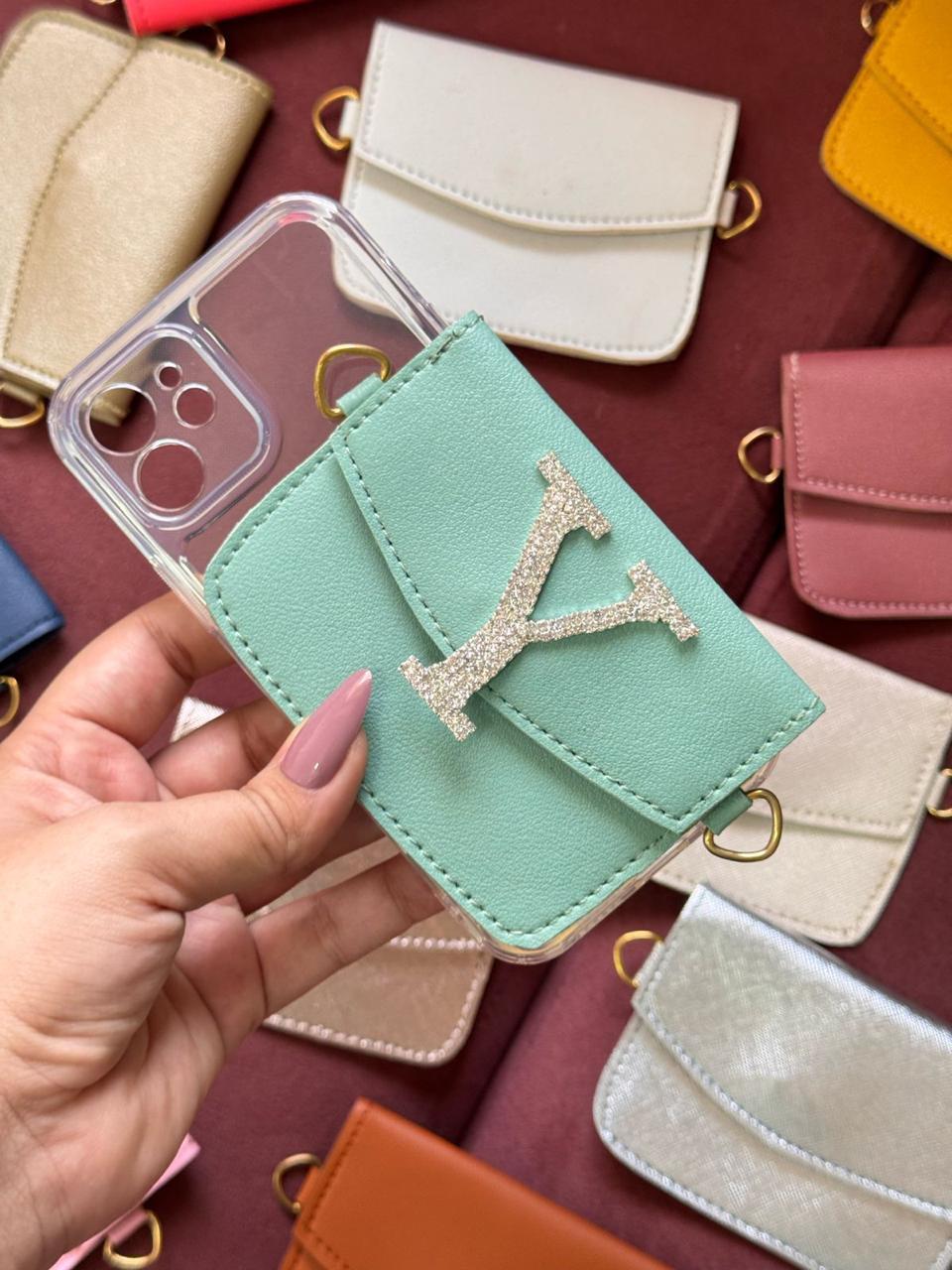Personalized Phone case & Card holder sling - Mint