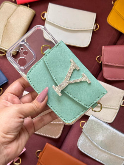 Personalized Phone case & Card holder sling - Mint
