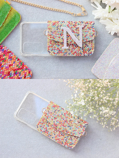 Stone crystal personalized Phone case & Card holder slings - Multicolor