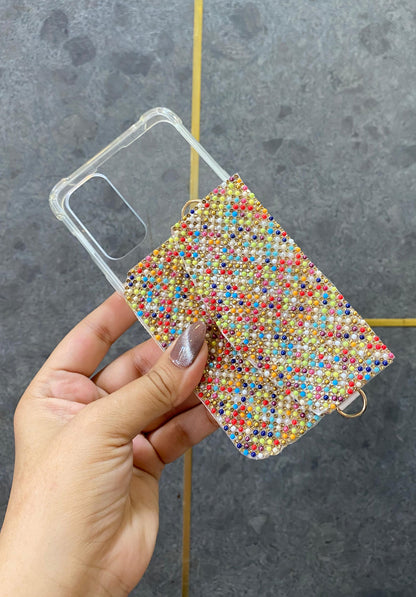 Stone crystal personalized Phone case & Card holder slings - Multicolor