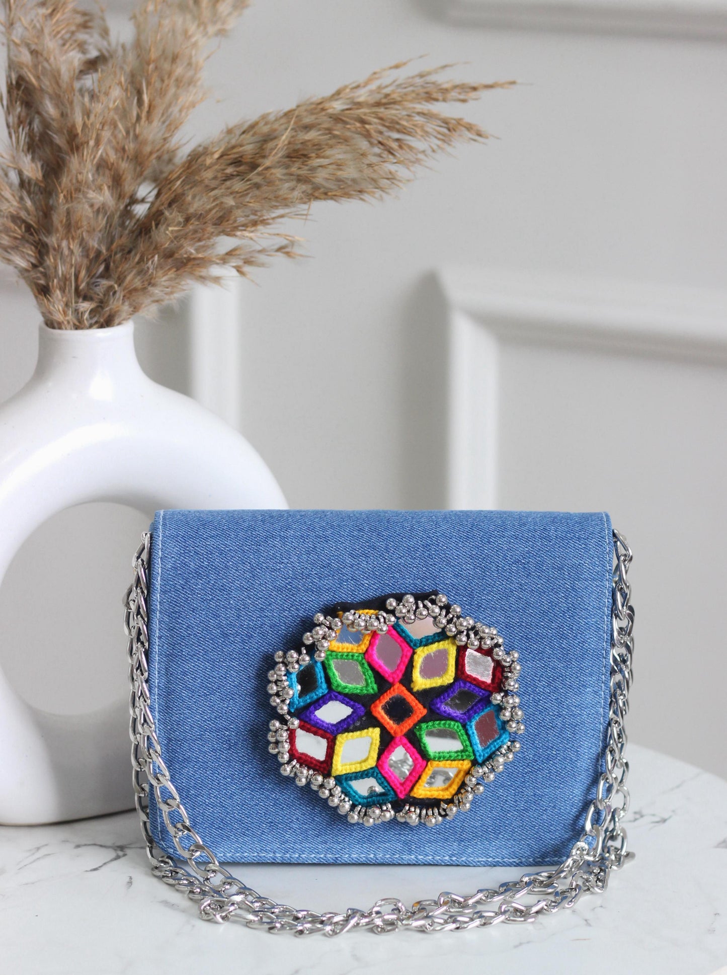 Denim Flap Bags With Mirror Work - Navratri special