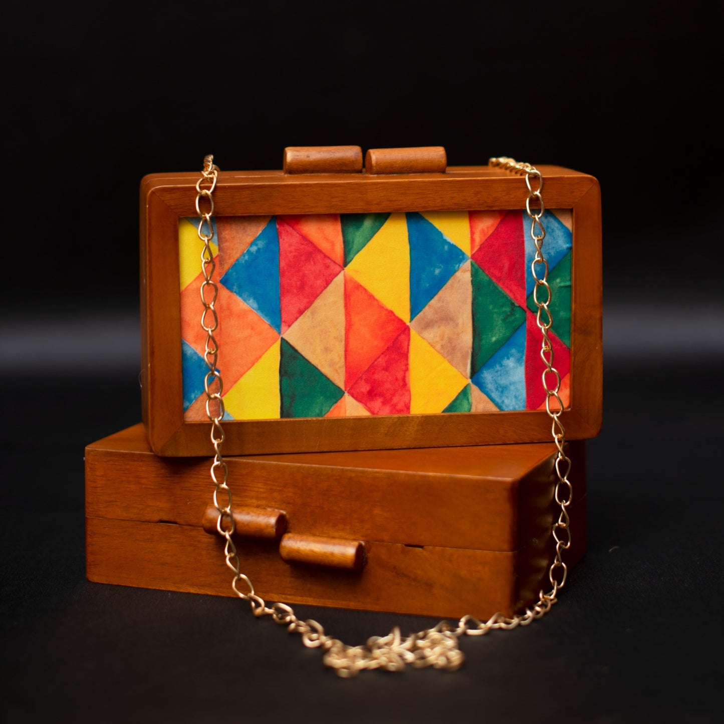 Printed multicolor wooden clutch