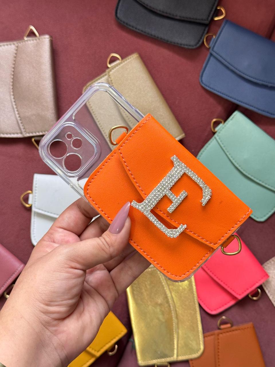 Personalized Phone case & Card holder sling - Orange