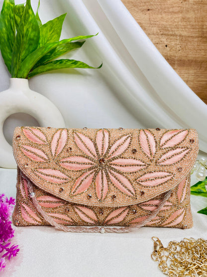 Resham and bead work classy flap clutch