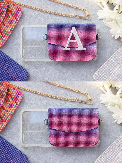 Stone crystal personalized Phone case & Card holder slings - Pink