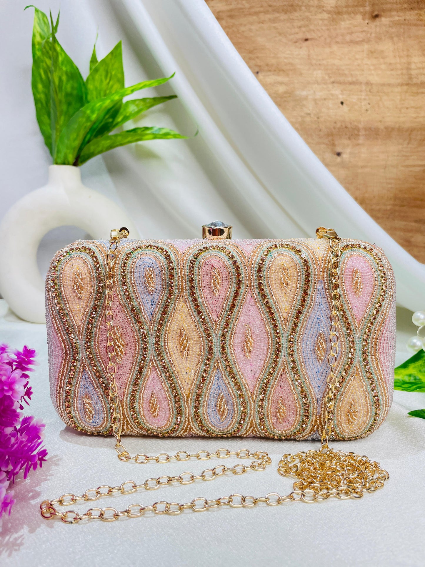 Premium handwork beaded clutch with stone work