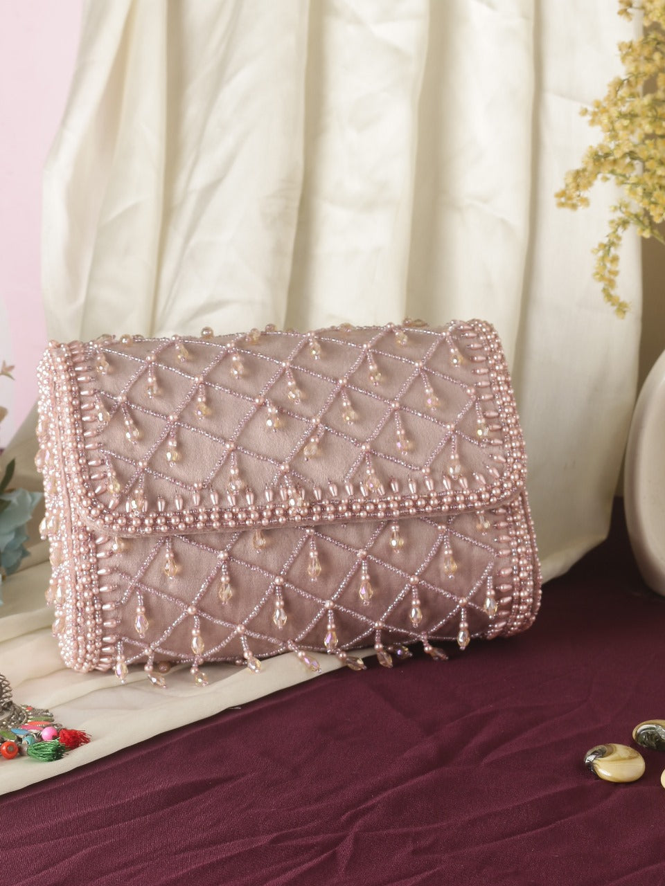 Crystal work flap bag