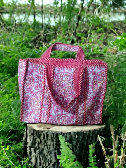 Handmade quilted tote bag - PINK MOTIF