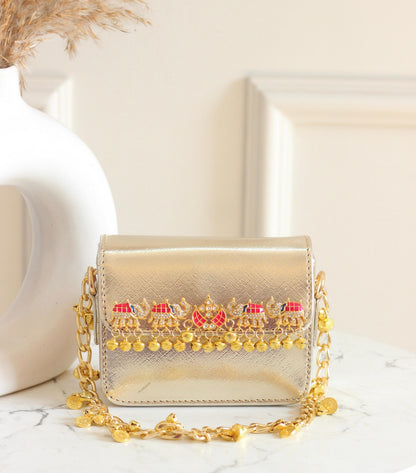 MINI metallic elephant design golden sling bag