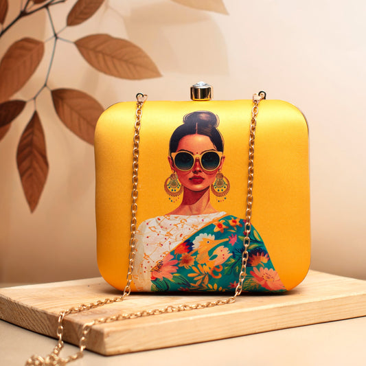 Quirky Naari printed box clutch