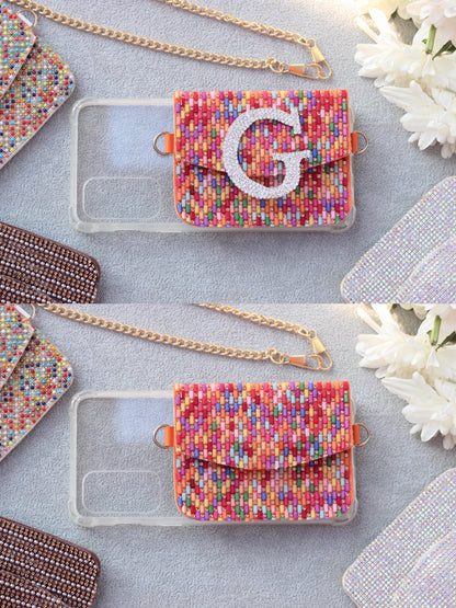 Stone crystal personalized Phone case & Card holder slings - Rainbow