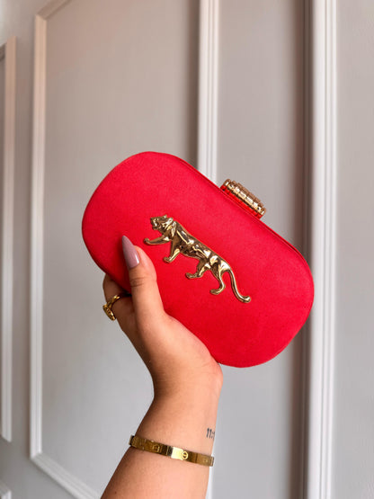 Jaguar Metal Embellished Suede Covering Clutch bag