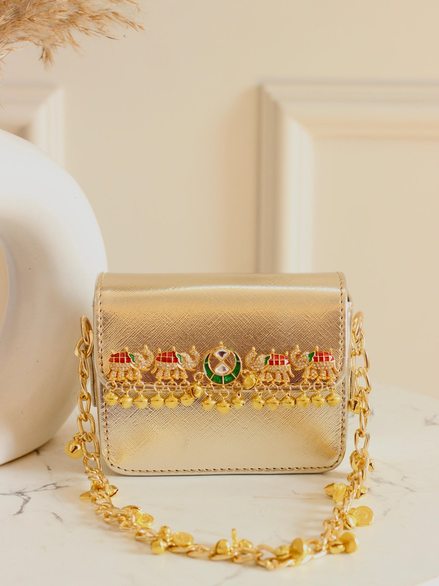 MINI metallic elephant design golden sling bag
