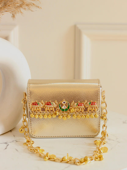 MINI metallic elephant design golden sling bag